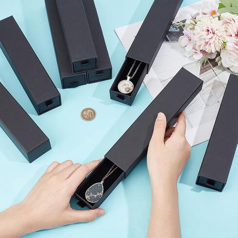Benecreat 16pcs صندوق هدايا المجوهرات Black Drawer ، 8.2x1.7x1.3inch مستطيلات من المقاييس الورق المقوى مع Velvet Lnner لحفل الزفاف ، حفلة عيد الميلاد ، التخرج ، الذكرى السنوية in Kuwait