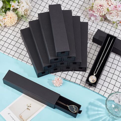 Benecreat 16pcs صندوق هدايا المجوهرات Black Drawer ، 8.2x1.7x1.3inch مستطيلات من المقاييس الورق المقوى مع Velvet Lnner لحفل الزفاف ، حفلة عيد الميلاد ، التخرج ، الذكرى السنوية in Kuwait