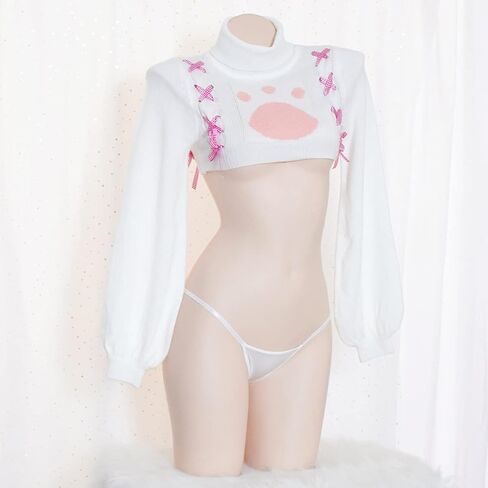 Sexy Cat Girl Cosplay Lingerie for Women Lolita Anime Turtleneck Cropped Sweater Kawaii Sleepwear Tops in Saudi Arabia