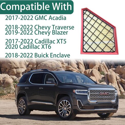 A3212C مجموعة مرشح الهواء المحرك ملائمة لـ GMC Acadia 2017-2022/Buick-Enclave Chevy Traverse 2018-2022/Chevrolet-Blazer 2019-2022/XT5 2017-2022 استبدال A3212C 23321606 in Kuwait