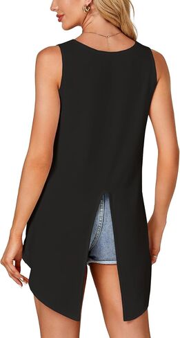 Rooscier Women's High Low Hem Sleeveless Round Neck Split Back Loose Flowy Cami Tank Top in Saudi Arabia