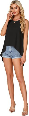 Rooscier Women's High Low Hem Sleeveless Round Neck Split Back Loose Flowy Cami Tank Top in Saudi Arabia