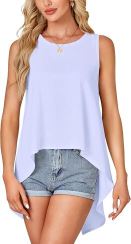 Rooscier Women's High Low Hem Sleeveless Round Neck Split Back Loose Flowy Cami Tank Top in Saudi Arabia