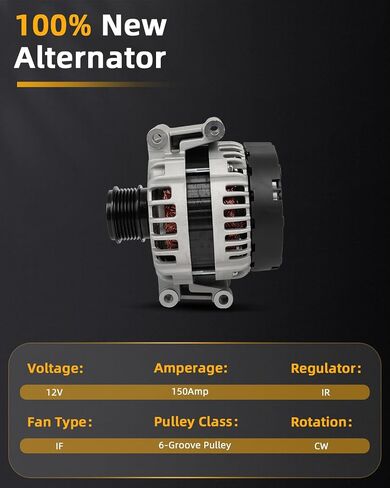 OCPTY Alternators Alternator for Audi,for A4 Base/A4 Luxury/A4 Quattro Base/A5 Cabriolet/A5 Quattro Premium Plus/Q5 Elite/Q5 Land/Q5 Luxury 2013-2014,12V 150Amp 6-Groove Pulley 11725N, 11725 in Saudi Arabia