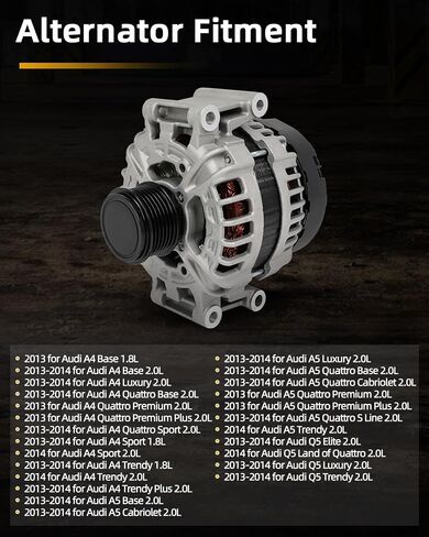OCPTY Alternators Alternator for Audi,for A4 Base/A4 Luxury/A4 Quattro Base/A5 Cabriolet/A5 Quattro Premium Plus/Q5 Elite/Q5 Land/Q5 Luxury 2013-2014,12V 150Amp 6-Groove Pulley 11725N, 11725 in Saudi Arabia