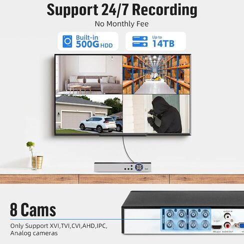 FOUERS H.265+ 5MP 8 مسجل أمان قناة DVR مع 500G HDD ، الكشف البشري الهجين 5-في 1 كاميرا DVR AHD/TVI/CVI/XVI/IPC ، مسجل فيديو للمراقبة 8CH لكاميرا الأمان ، الوصول عن بعد in Kuwait