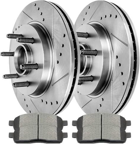 Autoshack Front Brake Kit استبدال Lincoln Mark LT 2004-2008 Ford F-150 حفر ومقاطع فرامل القرص المغطاة بالزنك المغطى بالزنك دوارات الفرامل السيراميك 12.98 "329.8 مم BRKPKG056346 in Kuwait