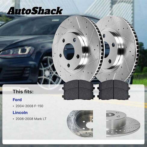 AutoShack Front Brake Kit Replacement for Lincoln Mark LT 2004-2008 Ford F-150 Drilled & Slotted Zinc Coated Disc Brake Rotors Ceramic Brakes Pads 12.98" 329.8 mm BRKPKG056346 in Saudi Arabia
