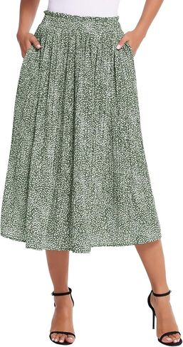 Zeagoo Women's Midi Skirts High Waisted Pleated A-Line Swing Skirts Summer Floral Long Skirts with Pockets in Saudi Arabia