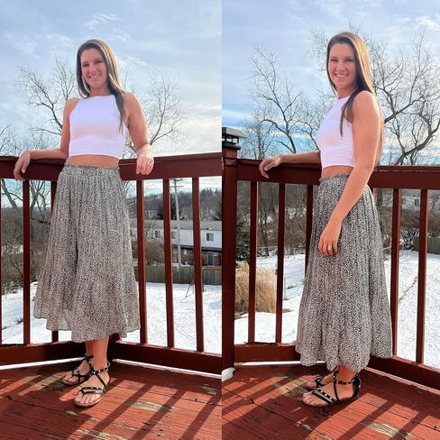 Zeagoo Women's Midi Skirts High Waisted Pleated A-Line Swing Skirts Summer Floral Long Skirts with Pockets in Saudi Arabia