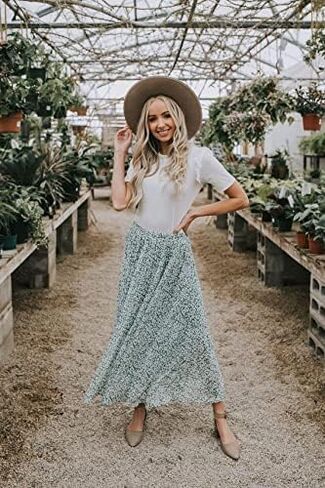 Zeagoo Women's Midi Skirts High Waisted Pleated A-Line Swing Skirts Summer Floral Long Skirts with Pockets in Saudi Arabia