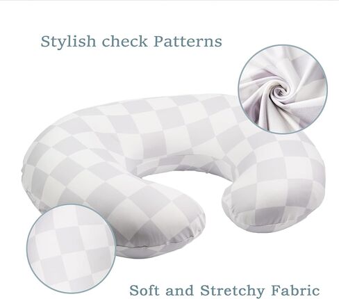2 Pack Nursing Pillow Cover,Ultra-Soft Stretchy Breastfeeding Pillowcase for Baby Boys Girl,Fits 22.5"x19" Pillows,Removable Feeding Pillow Slipcover for Newborn，Baseball & Brown Checkered in Kuwait