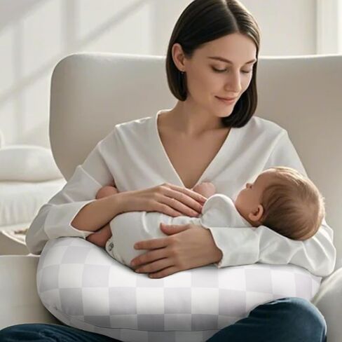 2 Pack Nursing Pillow Cover,Ultra-Soft Stretchy Breastfeeding Pillowcase for Baby Boys Girl,Fits 22.5"x19" Pillows,Removable Feeding Pillow Slipcover for Newborn，Baseball & Brown Checkered in Kuwait