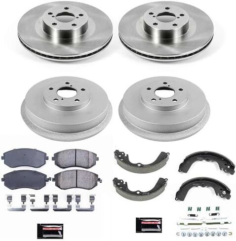 Power Stop KOE15467DK تلقائي التلقائي الأمامي والخلفي مجموعة فرامل فرامل فرامل ووسادات الفرامل السيراميك لسوبارو فورستر 2003-2008 [محددة السيارة] in Saudi Arabia