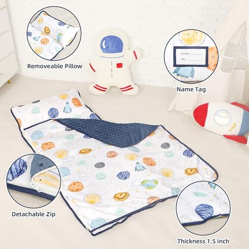 MFS Toddler Nap Mat for Preschool, Kids Sleeping Mat with Removeable Pillow and Minky Dot Blanket, Kids Sleeping Bag for Boys Girls, Detachable Zipper, Pink Elephants in Saudi Arabia