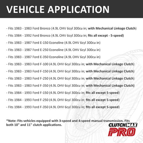 Clutchmaxpro مجموعة القابض OEM Heavy Duty مع دولاب الموازنة متوافقة مع 1983-1987 Ford E150 E250 E350 Econoline 1983-1993 Bronco F100 F150 F250 F350 4.9L (CP07132HD-FW167934-CK) in Saudi Arabia