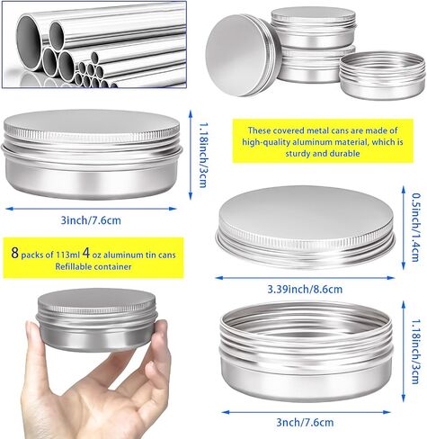 MotBach 8 Pack 4oz Tin Jars, 120ml Metal Tin cans, 4ounce Aluminum tin can jar Containers with Screw Lid for Lotion Bars, Salve, Balms, Beard Balm, Spices, Sample, Toiletries, Creams, Makeup Cosmetic in Saudi Arabia