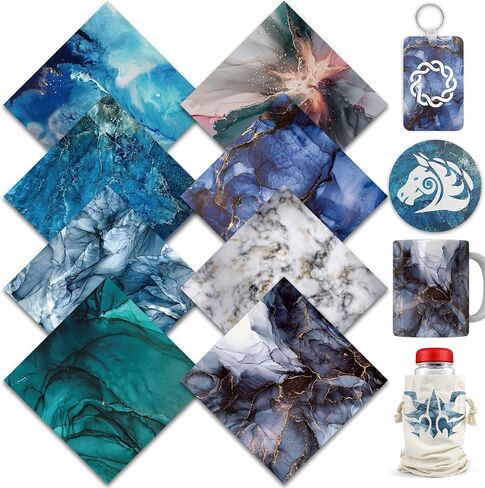 WOWOCUT 8 Pcs 4.5"x12" Marble Sublimation Transfer Sheets, Pre-Printed Watercolor Sublimation Paper for Heat Transfer Mugs, T-Shirts, Tumblers, Earrings in Saudi Arabia