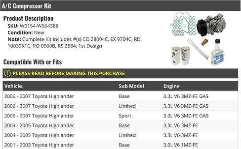 A/C Compressor Kit - 1st Design - Compatible with 2001-2007 Toyota Highlander V6 in Saudi Arabia