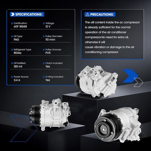 ‎00023-08011 Air Conditioning A/C Compressor with Clutch Compatible with Mercedes-Benz C-Class C230 C320, CLK-Class CLK320 CLK350, E-Class E300 E350, G-Class G500 G550, S-Class & More in Saudi Arabia