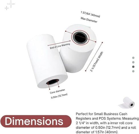 (50 لفة) 2 1/4 × 50 'BPA ، استلام الورق الحراري ، قوائم استلام الورق الحراري Clover Flex POS Cash Record Paper لمحطات بطاقات الائتمان ، Mini ، 57 ملم in Kuwait