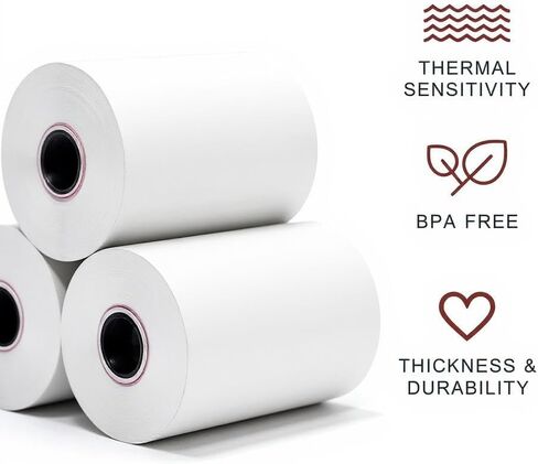 (50 لفة) 2 1/4 × 50 'BPA ، استلام الورق الحراري ، قوائم استلام الورق الحراري Clover Flex POS Cash Record Paper لمحطات بطاقات الائتمان ، Mini ، 57 ملم in Kuwait