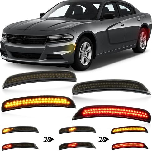 طقم مصباح علامة جانبية متتابعة ملائمة لـ Dodge Charger SXT ، SCATPACK ، SRT HELLCAT (2015-2023) 4pcs بما في ذلك علامات الدوران الخلفي الأمامي مع إكسسوارات مؤشرات المصد الأبيض (LED الأبيض) in Saudi Arabia