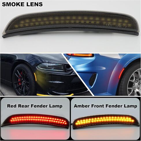 طقم مصباح علامة جانبية متتابعة ملائمة لـ Dodge Charger SXT ، SCATPACK ، SRT HELLCAT (2015-2023) 4pcs بما في ذلك علامات الدوران الخلفي الأمامي مع إكسسوارات مؤشرات المصد الأبيض (LED الأبيض) in Saudi Arabia