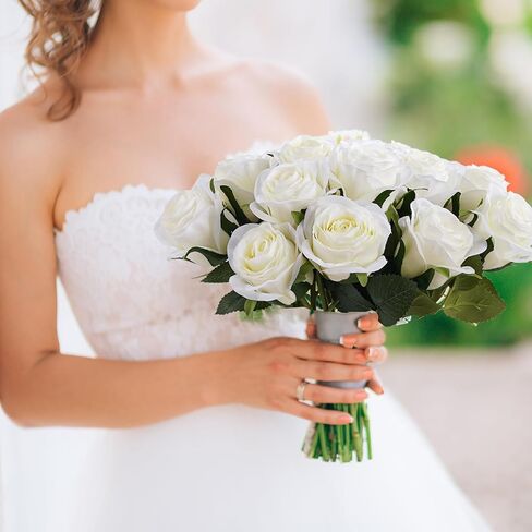 20 PCS الورود الحمراء الزهور الاصطناعية ، الورود المزيفة الزهور الحريرية بالجملة ، باقة زهرة فو مع سيقان طويلة الزفاف مركزية للزفاف الجدول باقة ديكور المنزل in Kuwait