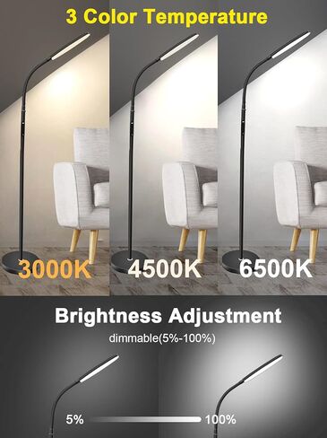 LED Floor Lamp,Tall Standing Floor Lamps for Living Room,Adjustable Gooseneck ReadingReading Light, no Remote Control Required, Minimalist Style for Bedroom Office in Saudi Arabia