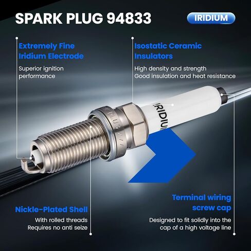 94833 Iridium Platinum Sparks Plugs 4 - متوافق مع VW Jetta و Passat و Golf و Beetle و GTI ومتوافق مع Audi A4 Allroad و A4 Quattro و Q5 و Q7 و A5 Sportback و A6 و A3 و TT Quattro & Macan in Kuwait