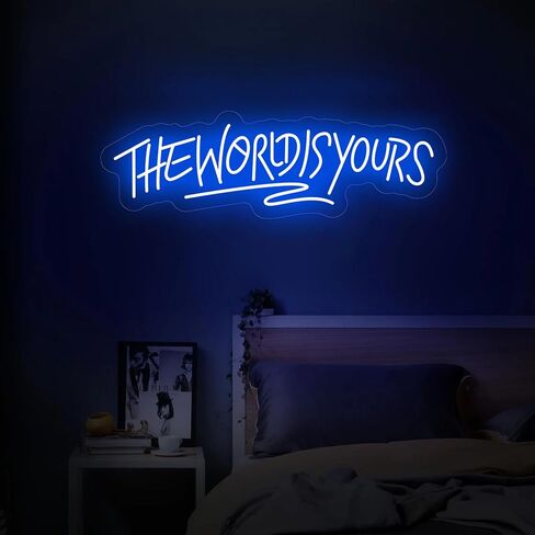 The World Is Your Neon Sign for Decor Decor USB Power Dimmable LED LED Signs لغرفة غرفة النوم RABY RASE CAVE CAVE BEER BARD WEDTREDIDENT in Saudi Arabia