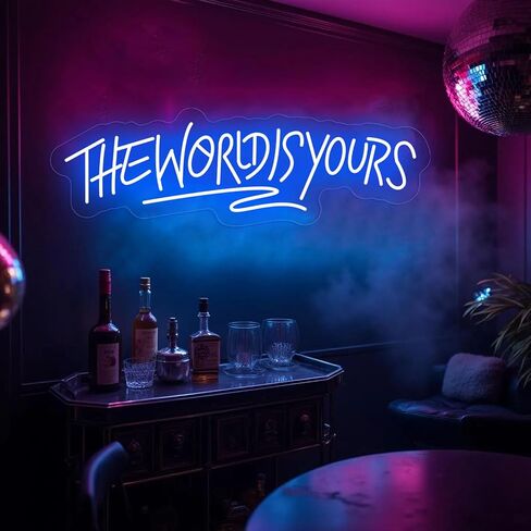 The World Is Your Neon Sign for Decor Decor USB Power Dimmable LED LED Signs لغرفة غرفة النوم RABY RASE CAVE CAVE BEER BARD WEDTREDIDENT in Saudi Arabia