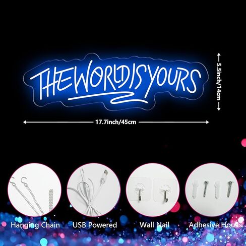 The World Is Your Neon Sign for Decor Decor USB Power Dimmable LED LED Signs لغرفة غرفة النوم RABY RASE CAVE CAVE BEER BARD WEDTREDIDENT in Saudi Arabia