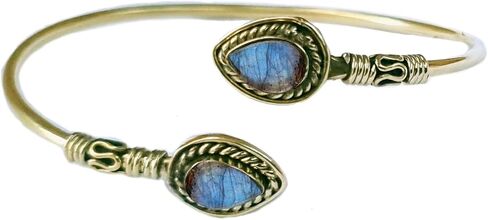 Adjustable Brass Cuff Bracelet with Pear Shaped gemstone, Ethnic Jewelry (Labradorite) in Kuwait