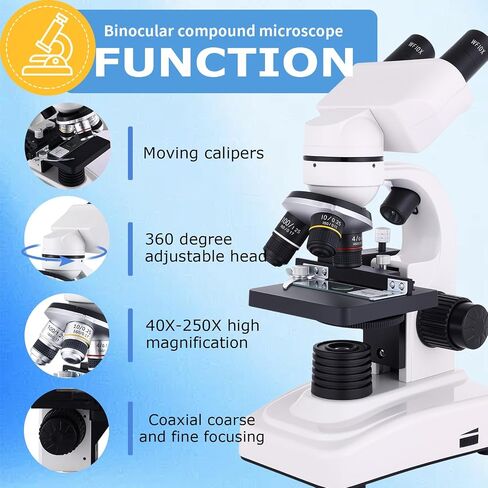مجهر مجهر 40X-2500X WF10X و WF25X العدسة ، الإضاءة المزدوجة LED ، المجهر للبالغين معمل Home Lab in Kuwait