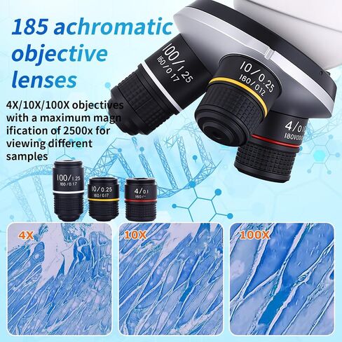 مجهر مجهر 40X-2500X WF10X و WF25X العدسة ، الإضاءة المزدوجة LED ، المجهر للبالغين معمل Home Lab in Kuwait