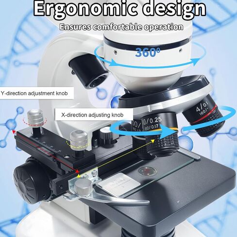 مجهر مجهر 40X-2500X WF10X و WF25X العدسة ، الإضاءة المزدوجة LED ، المجهر للبالغين معمل Home Lab in Kuwait