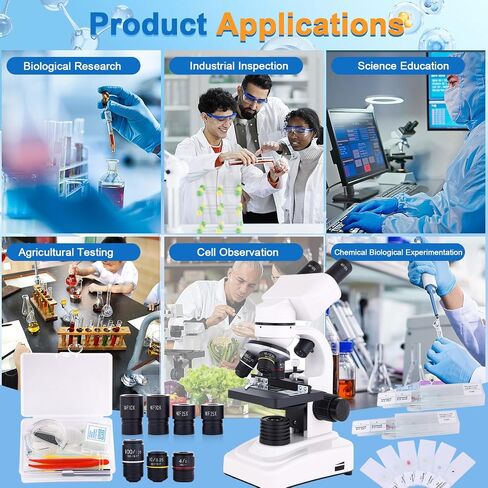 مجهر مجهر 40X-2500X WF10X و WF25X العدسة ، الإضاءة المزدوجة LED ، المجهر للبالغين معمل Home Lab in Kuwait