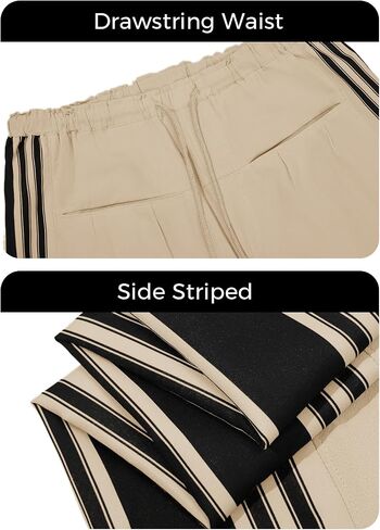 Fisoew Womens Wide Leg Pants Drawstring High Waisted Striped Baggy Palazzo Track Pants with Pockets in Saudi Arabia