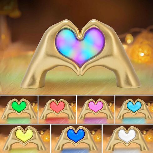 Heart Hands Sculpture Night Light, Modern Aesthetic Love Heart Statue Lamp, Gold Decoration Accents Figurines for Living Room Bedroom Bookshelf Coffee Table, Birthday Memorial Gift for Girls Mom Women in Saudi Arabia