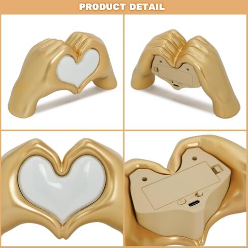 Heart Hands Sculpture Night Light, Modern Aesthetic Love Heart Statue Lamp, Gold Decoration Accents Figurines for Living Room Bedroom Bookshelf Coffee Table, Birthday Memorial Gift for Girls Mom Women in Saudi Arabia