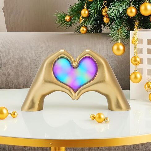 Heart Hands Sculpture Night Light, Modern Aesthetic Love Heart Statue Lamp, Gold Decoration Accents Figurines for Living Room Bedroom Bookshelf Coffee Table, Birthday Memorial Gift for Girls Mom Women in Saudi Arabia