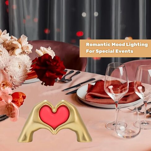 Heart Hands Sculpture Night Light, Modern Aesthetic Love Heart Statue Lamp, Gold Decoration Accents Figurines for Living Room Bedroom Bookshelf Coffee Table, Birthday Memorial Gift for Girls Mom Women in Saudi Arabia