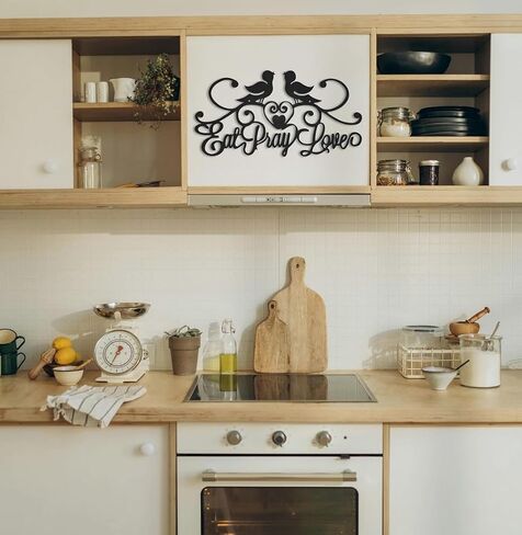 FEEYII EATE PRIEAT LOVE METAL WALL ART Rustic Iron Inspiral Words Modern Modern Kitch Decoring Decore for Kitchen Farmhouse Home Decoration Black (Gare-16.5 × 8.5 inch) in Saudi Arabia