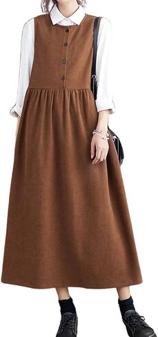 chouyatou Women's Cute Sleeveless Corduroy Overall Dress Jumper Midi Babydoll Tank Dress with Pockets in Saudi Arabia