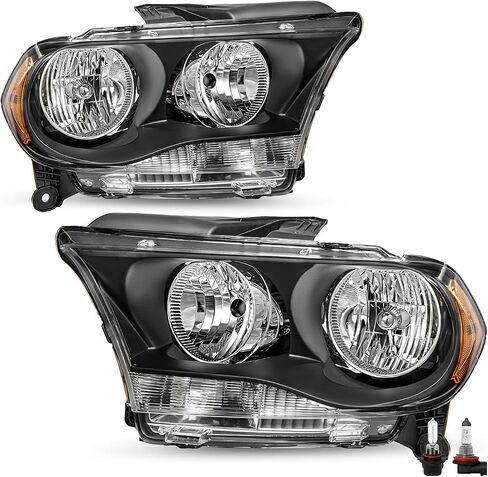 Halogen Headlight Assembly Compatible with 2011 2012 2013 Dodge Durango w/o HID Passenger and Driver Side Black Housing & Clear Reflector in Kuwait