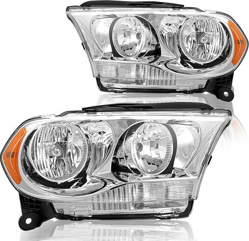 Halogen Headlight Assembly Compatible with 2011 2012 2013 Dodge Durango w/o HID Passenger and Driver Side Black Housing & Clear Reflector in Kuwait