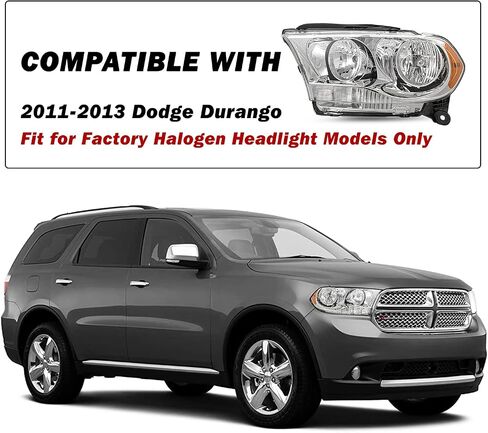 Halogen Headlight Assembly Compatible with 2011 2012 2013 Dodge Durango w/o HID Passenger and Driver Side Black Housing & Clear Reflector in Kuwait