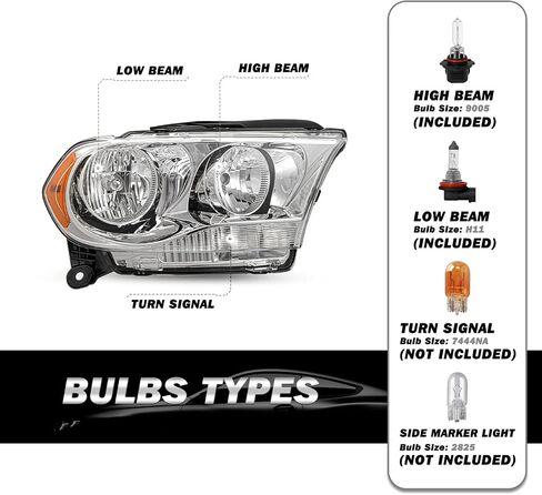 Halogen Headlight Assembly Compatible with 2011 2012 2013 Dodge Durango w/o HID Passenger and Driver Side Black Housing & Clear Reflector in Kuwait